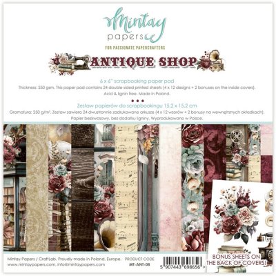 Mintay Papers 6"x6" Paper Pad - Antique Shop (24 sheets + 2 bonuses on the inside covers)