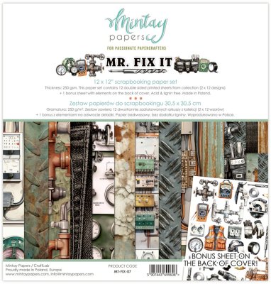 Mintay Papers 12"x12" Paper Set - Mr. Fix It (12 sheets + 1 bonus elements sheet)