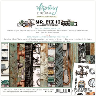 Mintay Papers 6"x6" Paper Pad - Mr. Fix It (24 sheets + 2 bonuses on the inside covers)