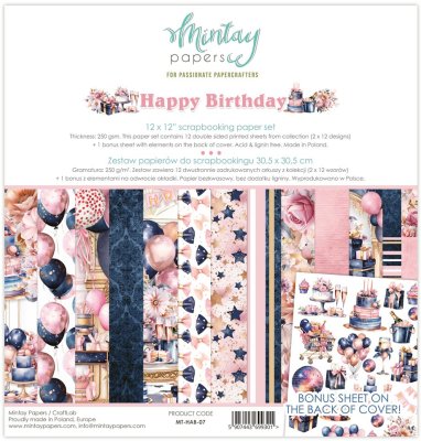 Mintay Papers 12"x12" Paper Set - Happy Birthday (12 sheets + 1 bonus elements sheet)