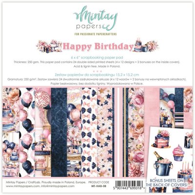 Mintay Papers 6"x6" Paper Pad - Happy Birthday (24 sheets + 2 bonuses on the inside covers)