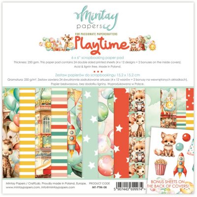 Mintay Papers 6"x6" Paper Pad - Playtime (24 sheets + 2 bonuses on the inside covers)