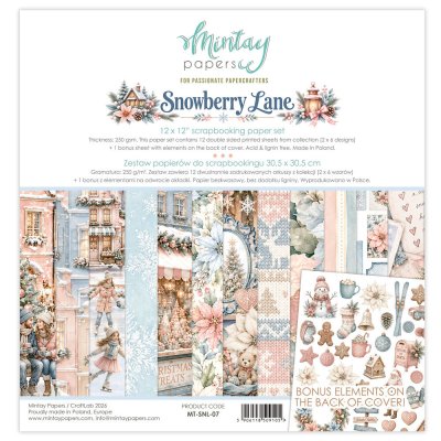 Mintay 12”x12” Scrapbooking Paper Set - Snowberry Lane (12 sheets + bonus sheet)