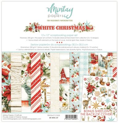 Mintay Papers 12"x12" Paper Set - White Christmas (12 sheets + 1 bonus elements sheet)