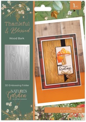 Crafter's Companion 3D Embossing Folder - Thankful & Blessed Wood Bark