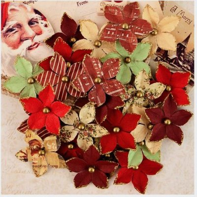 Prima Mulberry Paper Flowers - A Victorian Christmas Christmas Eve (24 pack)