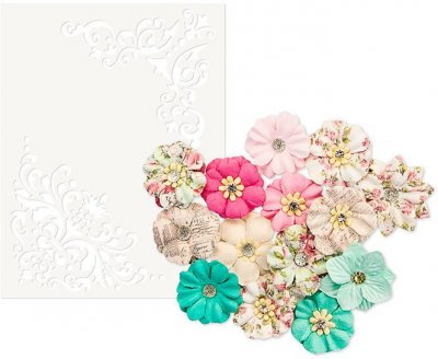 Prima Mulberry Paper Flowers - Misty Rose Ashby with Stencil (14 pack)