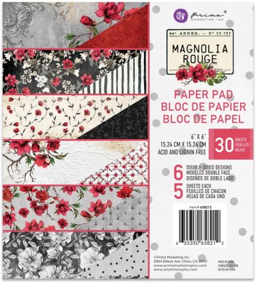 Prima Marketing 6”x6” Paper Pad - Magnolia Rouge (30 sheets)