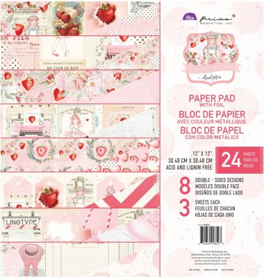 Prima Marketing 12”x12” Paper Pad - Strawberry Milkshake (24 sheets)