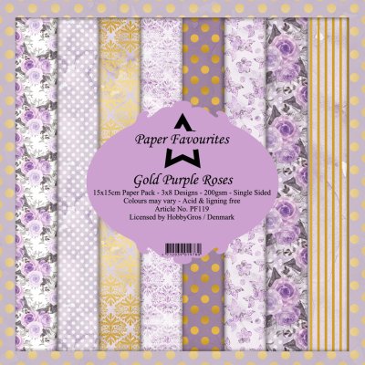 Paper Favourites 6”x6” Paper Pack - Gold Purple Roses (24 sheets)
