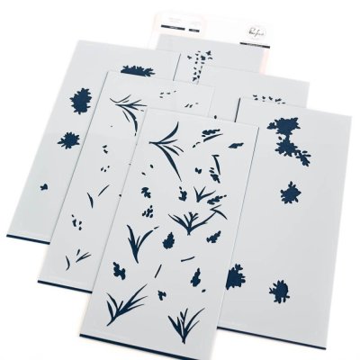 Pinkfresh Studio 4"x9" Stencils - Tuberose Layering (6 pack)
