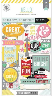 Pink Paislee Chipboard Stickers Flip Pack - Hello Sunshine Frames Word Art & Shapes (3 sheets)