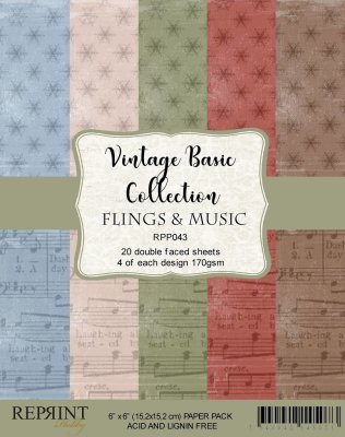 Reprint 6”x6” Paper Pack - Flings & Music Vintage Basic Collection (20 sheets)