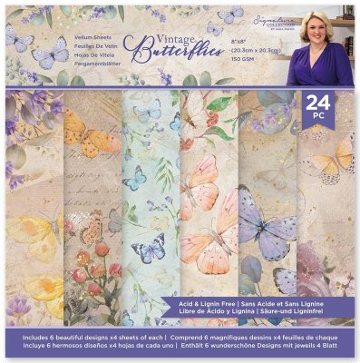 Crafters Companion 8”x8” Vellum Pad - Vintage Butterflies (24 sheets)