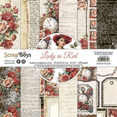 ScrapBoys 6”x6” Paper Pad - Lady in Red (24 sheets)