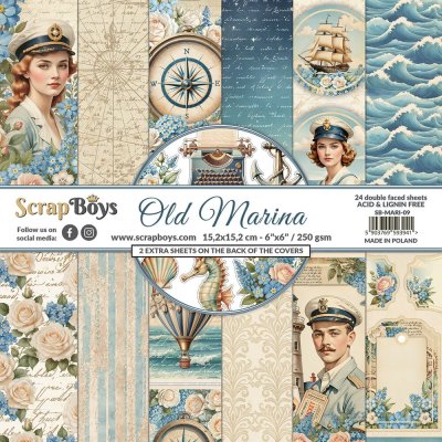 ScrapBoys 6”x6” Paper Pad - Old Marina (24 sheets + 2 extra sheets on back)