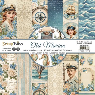 ScrapBoys 8”x8” Paper Pad - Old Marina (24 sheets + 2 extra sheets on back)