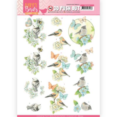 Jeanines Art 3D Pushouts - Happy Birds Blue Dance