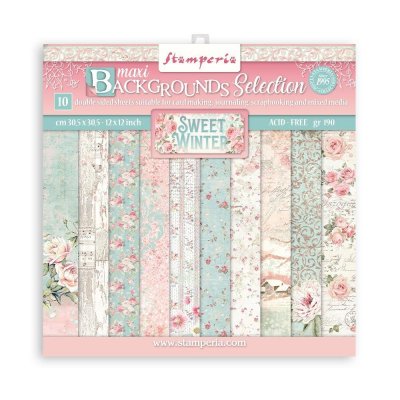 Stamperia 12”x12” Maxi Background Selection Paper Pad - Sweet Winter (10 sheets)