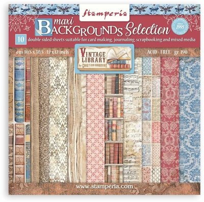 Stamperia 12”x12” Paper Pack - Vintage Library Maxi Background (10 sheets)