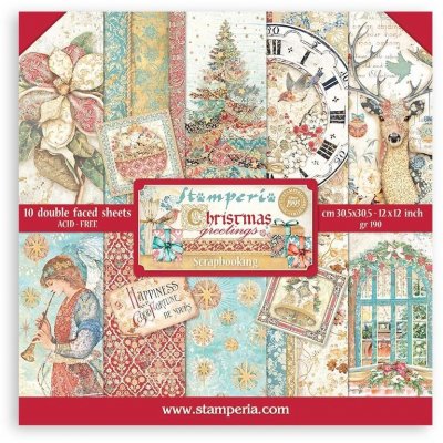 Stamperia 12”x12” Paper Pack - Christmas Greetings (10 sheets)