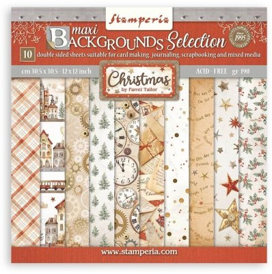 Stamperia 12”x12” Paper Pack - Gear up for Christmas Maxi Background Selection (10 sheets)
