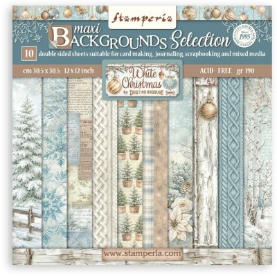Stamperia 12"x12" Maxi Background Selection Paper Pack - White Christmas (10 sheets)