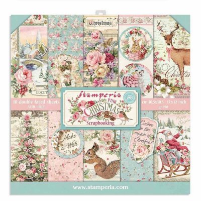 Stamperia 12”x12” Double-Sided Paper Pad - Pink Christmas (10 sheets)