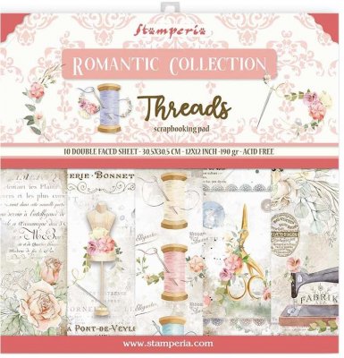 Stamperia 12”x12” Double-Sided Paper Pad - Romantic Threads (10 sheets)