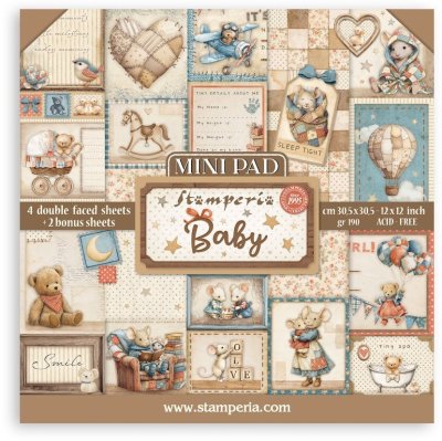 Stamperia 12”x12” Mini Paper Pack - Baby (4 sheets + 2 bonus sheets)