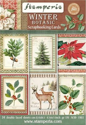 Stamperia 4.5”x6.5” Scrapbooking Cards - Winter Botanic (24 pack)