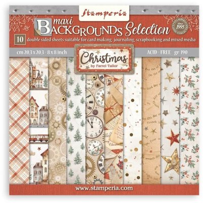 Stamperia 8”x8” Paper Pack - Gear up for Christmas Maxi Backgrounds Selection (10 sheets)