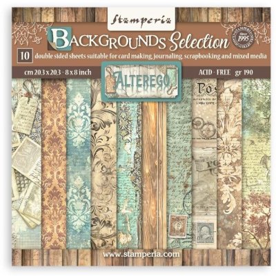 FÖRBESTÄLLNING! Stamperia 8”x8” Paper Pack - Alterego Maxi Backgrounds Selection (10 sheets)