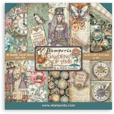 Stamperia 8”x8” Paper Pack - Gardens of Time (10 sheets)