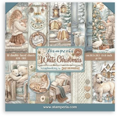 Stamperia 8"x8" Paper Pack - White Christmas (10 sheets)