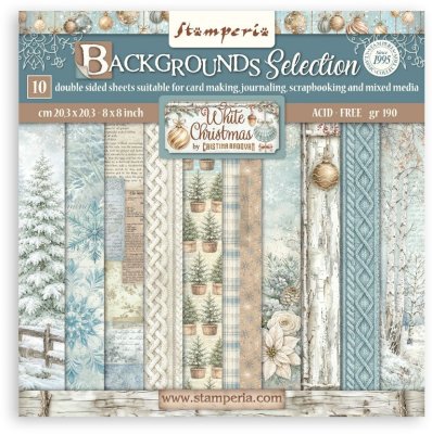 Stamperia 8"x8" Maxi Background Selection Paper Pack - White Christmas (10 sheets)