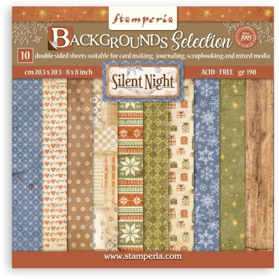 Stamperia 8"x8" Maxi Background Selection Paper Pack - Silent Night (10 sheets)