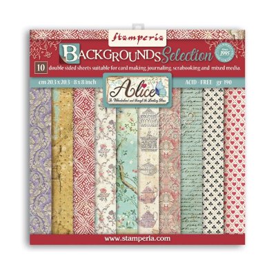 Stamperia 8"x8" Double-Sided Paper Pad - Alice Backgrounds (10 sheets)