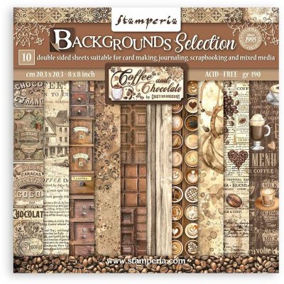 Stamperia 8”x8” Paper Pack - Coffee and Chocolate Backgrounds (10 sheets)