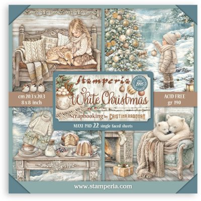 Stamperia 8"x8" Single-sided Paper Pack - White Christmas (22 sheets)