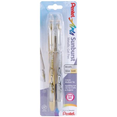 Pentel Sunburst 0.8mm Metallic Gel Pen Pack - Gold & Silver (2 pack)
