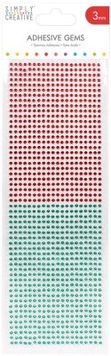 Simply Creative Adhesive Gems - Red and Green 3mm (1080 pack)