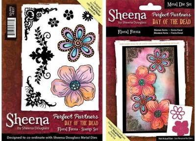 Crafters Companion Perfect Partner Stamps & Dies Set - Day of the Dead Floral Fiesta
