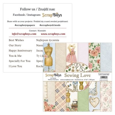Scrapboys 6”x6” Paper Set - Sewing Love (24 sheets+cut out elements)