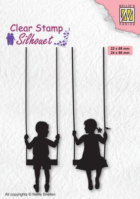 Nellies Choice Clear Stamps - Silhouette Boy & girl Swinging