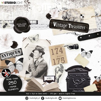 Studio Light 6”x6” Die-Cut Block - Vintage Treasures nr.26 (more than 250 paper elements)