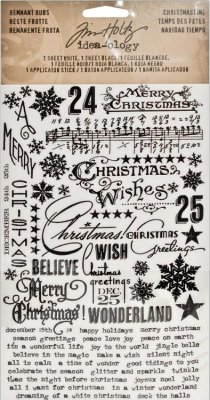 Tim Holtz Idea-Ology Remnant Rubs Rub-Ons - Christmas Time Black & White (2 pack)