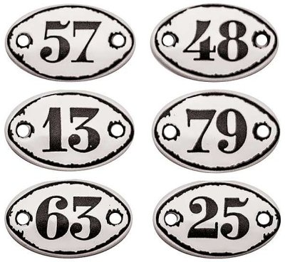 Tim Holtz Idea-Ology Mini Plaquettes with Brads - White with Black Numbers (6 pack)