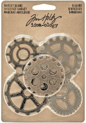 Tim Holtz Idea-Ology Metal Gadget Gears - Antique Nickel, Brass & Copper (5 pack)