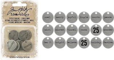 Tim Holtz Idea-Ology Metal Typed Tokens - Christmas Words & Numbers (18 pack)